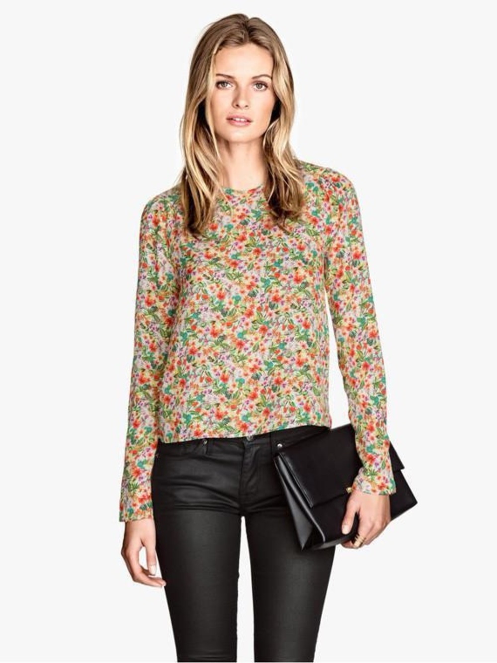 H&M Multicolor Floral Long-Sleeve Crewneck Top